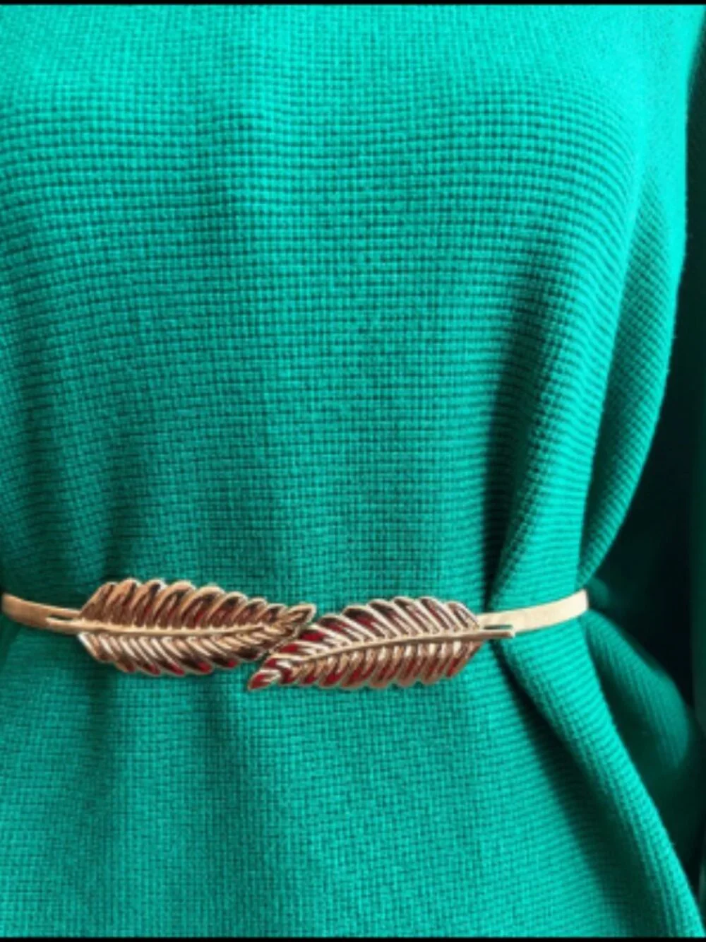 Vintage-Inspired Gold Elastic Belt with Leaf Buckle – Women’s Waist Belt